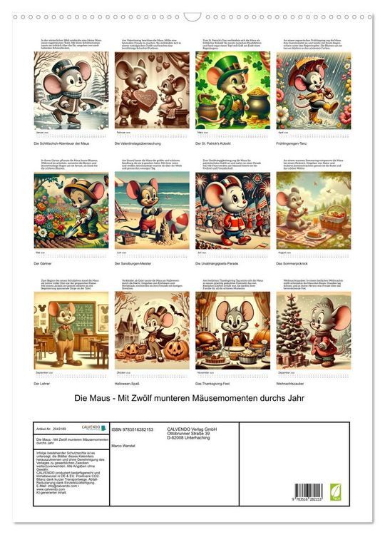 Produktbild: Die Maus - Mit Zw&ouml;lf munteren M&auml;usemomenten durchs Jahr (Wandkalender 2026 DIN A2 hoch), CALVENDO Monatskalender