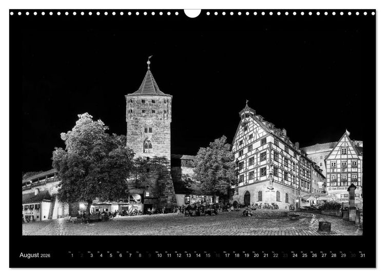 Produktbild: N&uuml;rnberg - Ansichten in schwarz und wei&szlig; (Wandkalender 2026 DIN A3 quer), CALVENDO Monatskalender