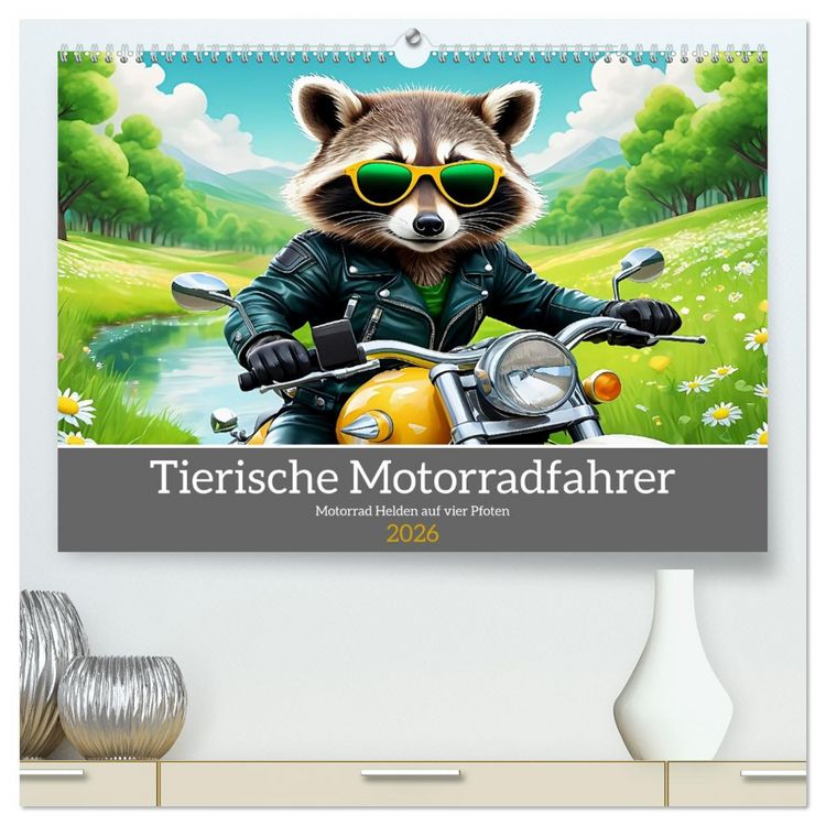 Produktbild: Tierische Motorradfahrer (hochwertiger Premium Wandkalender 2026 DIN A2 quer), Kunstdruck in Hochglanz