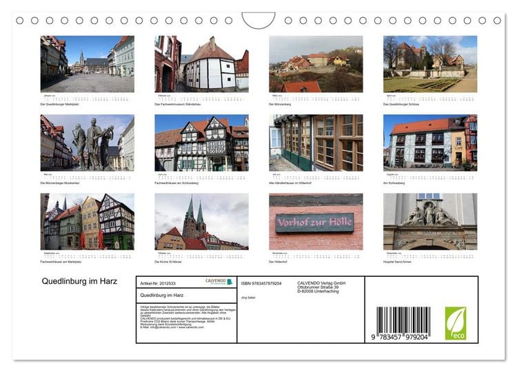Produktbild: Quedlinburg im Harz (Wandkalender 2026 DIN A4 quer), CALVENDO Monatskalender