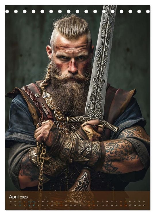 Produktbild: Wikinger - Fantasie Nordm&auml;nner mit Tattoo, Axt und Schwert (Tischkalender 2026 DIN A5 hoch), CALVENDO Monatskalender