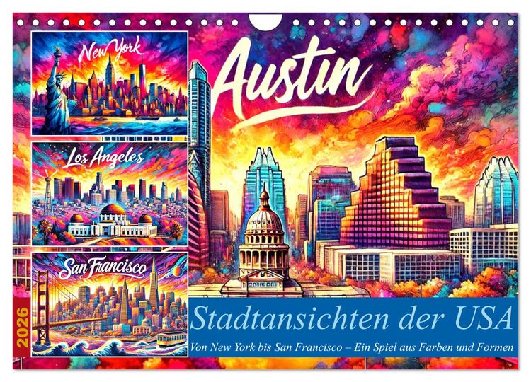 Produktbild: Stadtansichten der USA in Tusche (Wandkalender 2026 DIN A4 quer), CALVENDO Monatskalender