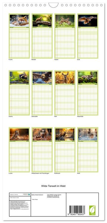 Produktbild: Familienplaner 2026 - Wilde Tierwelt im Wald mit 5 Spalten (Wandkalender, 21 x 45 cm) CALVENDO
