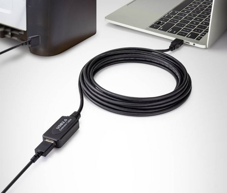 Produktbild: Renkforce USB-Kabel USB 2.0 USB-A Stecker, USB-A Buchse 5.00 m Schwarz Aktiv mit Signalverst&auml;rkung RF-4535052