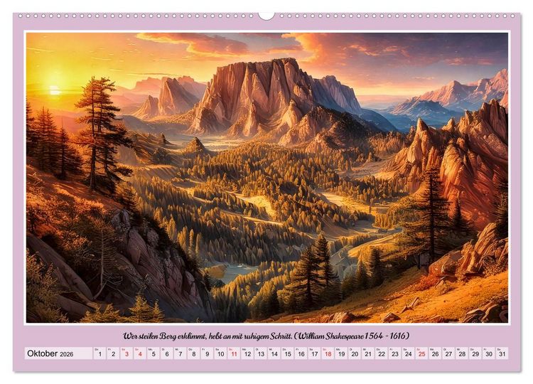 Produktbild: Bergwelt in Bildern und Zitaten (Wandkalender 2026 DIN A2 quer), CALVENDO Monatskalender