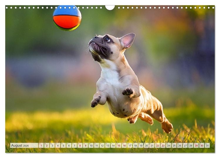 Produktbild: Bullys in Action - Franz&ouml;sische Bulldoggen lieben B&auml;lle (Wandkalender 2026 DIN A3 quer), CALVENDO Monatskalender