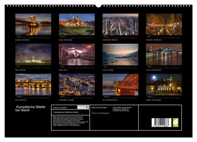 Produktbild: Europ&auml;ische St&auml;dte bei Nacht (hochwertiger Premium Wandkalender 2026 DIN A2 quer), Kunstdruck in Hochglanz