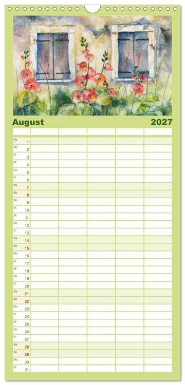 Produktbild: Familienplaner 2027 - Garten Aquarelle mit 5 Spalten (Wandkalender, 21 x 45 cm) CALVENDO
