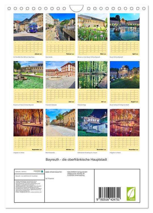Produktbild: Bayreuth - die oberfr&auml;nkische Hauptstadt (Wandkalender 2026 DIN A4 hoch), CALVENDO Monatskalender