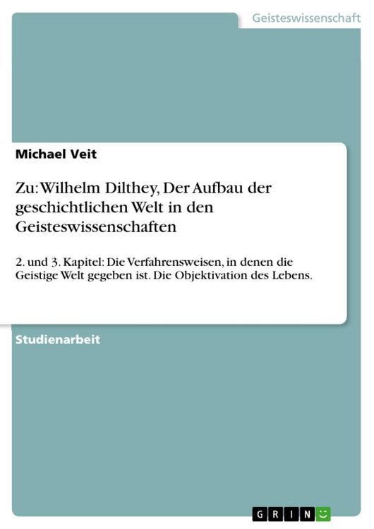 Produktbild: Zu: Wilhelm Dilthey, Der Aufbau der geschichtlichen Welt in den Geisteswissenschaften