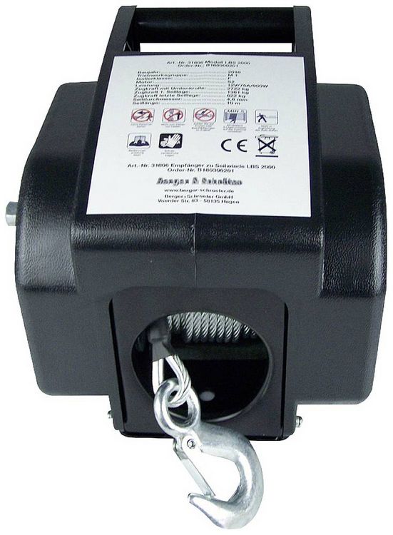 Produktbild: Berger & Schr&ouml;ter Seilwinde lb2000 boat Zugkraft (stehend)=622 kg Zugkraft (rollend)=1.361 kg Funk-Fernbedienung, Kabel-Fernbedienung