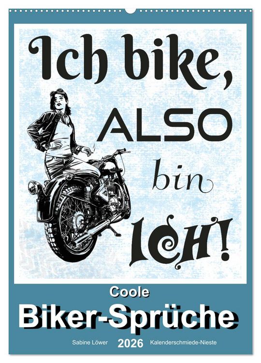 Produktbild: Coole Biker-Spr&uuml;che (Wandkalender 2026 DIN A2 hoch), CALVENDO Monatskalender