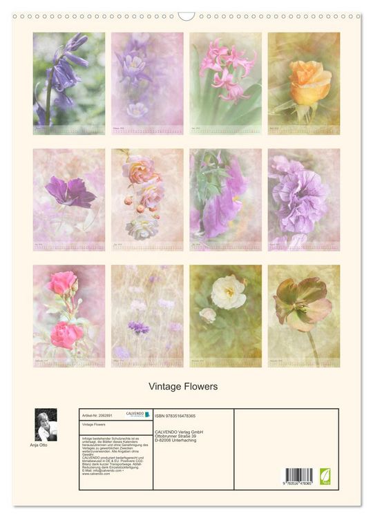 Produktbild: Vintage Flowers (Wandkalender 2026 DIN A2 hoch), CALVENDO Monatskalender