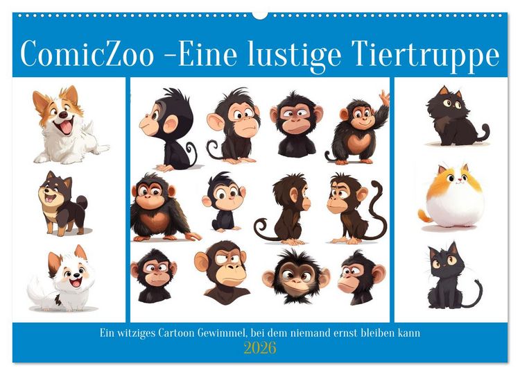 Produktbild: ComicZoo - eine lustige Tiertruppe (Wandkalender 2026 DIN A2 quer), CALVENDO Monatskalender