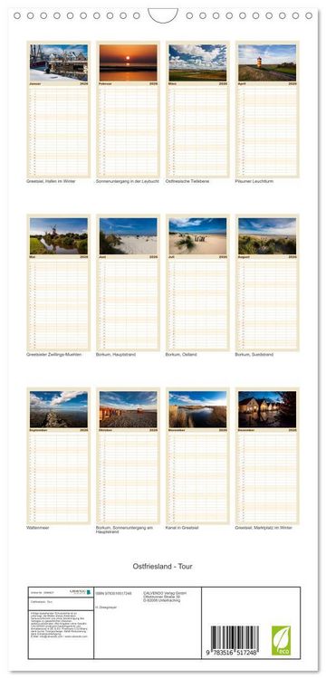 Produktbild: Familienplaner 2026 - Ostfriesland - Tour mit 5 Spalten (Wandkalender, 21 x 45 cm) CALVENDO