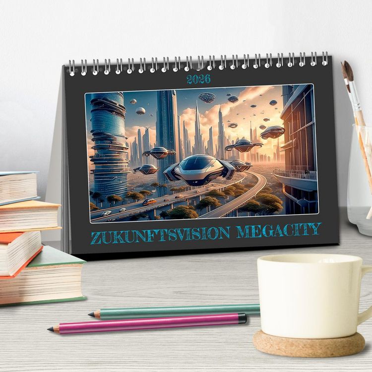 Produktbild: Zukunftsvision Megacity (Tischkalender 2026 DIN A5 quer), CALVENDO Monatskalender
