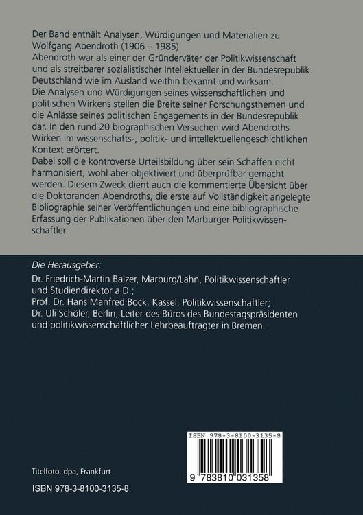 Produktbild: Wolfgang Abendroth Wissenschaftlicher Politiker