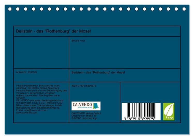 Produktbild: Beilstein - das "Rothenburg" der Mosel (Tischkalender 2027 DIN A5 quer), CALVENDO Monatskalender