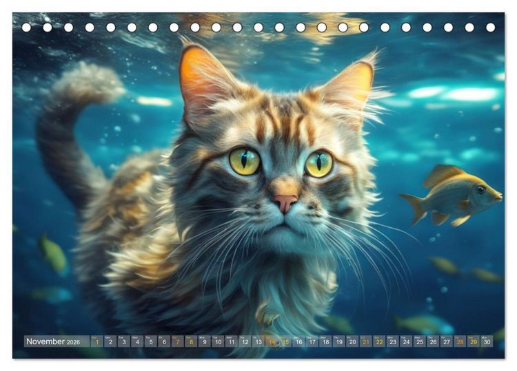 Produktbild: Cats underwater (Desk Calendar 2026 DIN A5 landscape), CALVENDO 12 Month DeskCalendar