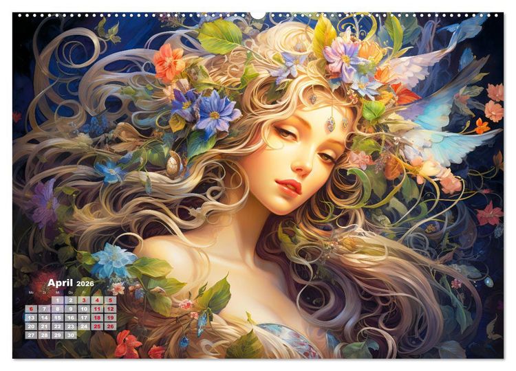 Produktbild: Bl&uuml;tenzauber - Farbenfrohe Illustrationen der G&ouml;ttin Flora (Wandkalender 2026 DIN A2 quer), CALVENDO Monatskalender