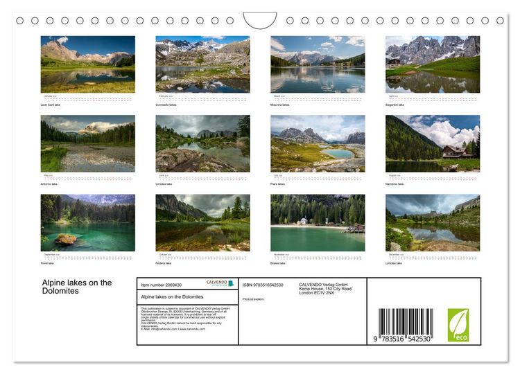 Produktbild: Alpine lakes on the Dolomites (Wall Calendar 2026 DIN A4 landscape), CALVENDO 12 Month Wall Calendar