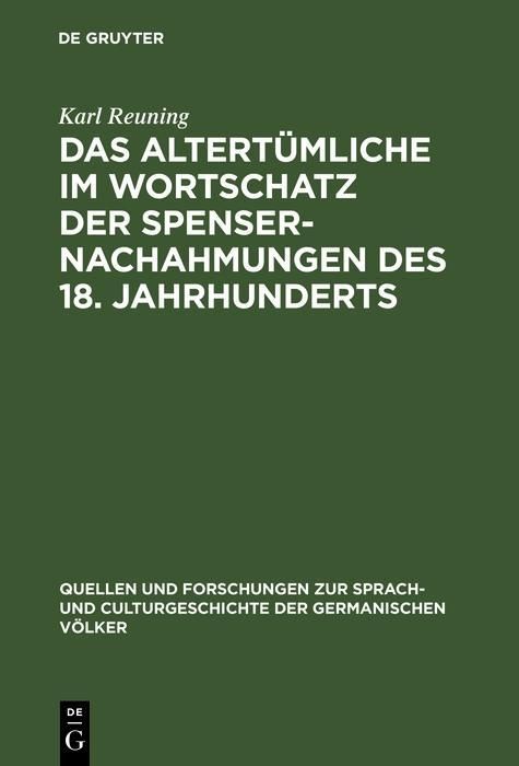 Produktbild: Das Altert&uuml;mliche im Wortschatz der Spenser-Nachahmungen des 18. Jahrhunderts
