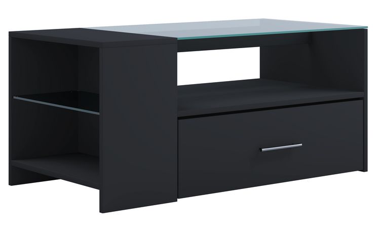 Produktbild: Holz Sofatisch Couchtisch Schublade Glas Tindala