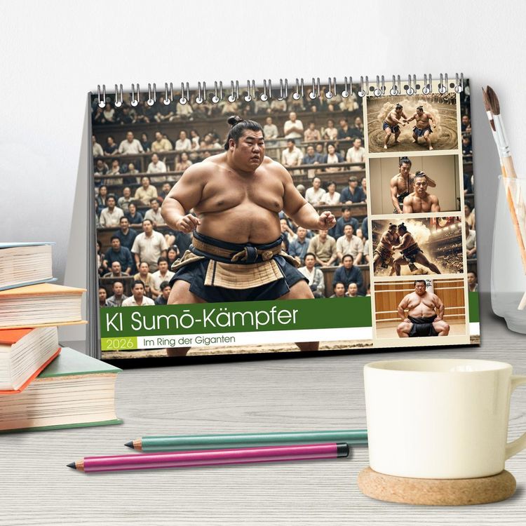 Produktbild: KI Sumo-K&auml;mpfer Im Ring der Giganten (Tischkalender 2026 DIN A5 quer), CALVENDO Monatskalender