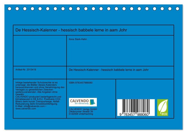 Produktbild: De Hessisch-Kalenner - hessisch babbele lerne in aam Johr (Tischkalender 2026 DIN A5 quer), CALVENDO Monatskalender