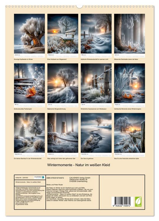 Produktbild: Wintermomente - Natur im wei&szlig;en Kleid (hochwertiger Premium Wandkalender 2026 DIN A2 hoch), Kunstdruck in Hochglanz