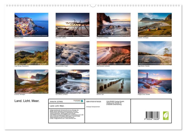 Produktbild: Land. Licht. Meer. (hochwertiger Premium Wandkalender 2026 DIN A2 quer), Kunstdruck in Hochglanz