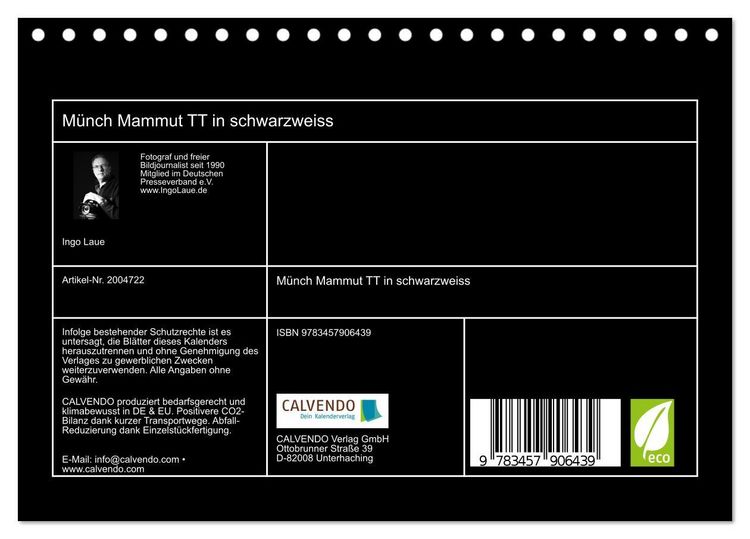 Produktbild: M&uuml;nch Mammut TT in schwarzweiss (Tischkalender 2026 DIN A5 quer), CALVENDO Monatskalender