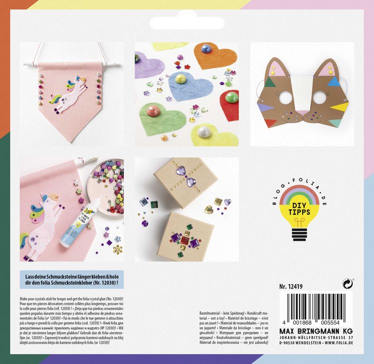 Produktbild: Folia Schmuckstein Mix RAINBOW &uuml;ber 800 Teile, Formen, Gr&ouml;&szlig;en & Farben sortiert