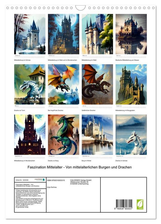 Produktbild: Faszination Mittelalter - Von mittelalterlichen Burgen und Drachen (Wandkalender 2026 DIN A3 hoch), CALVENDO Monatskalender