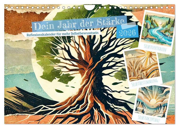 Produktbild: Dein Jahr der St&auml;rke - Reflexionskalender f&uuml;r mehr Selbstbewusstsein (Wandkalender 2026 DIN A4 quer), CALVENDO Monatskalender