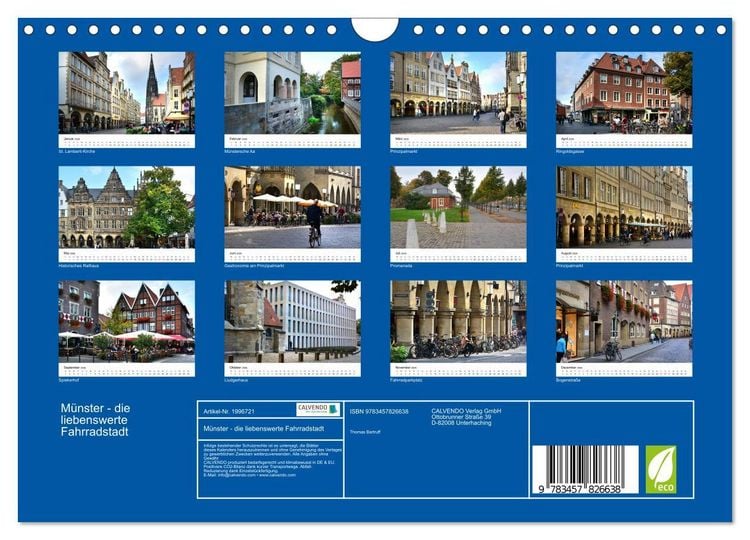 Produktbild: M&uuml;nster - die liebenswerte Fahrradstadt (Wandkalender 2026 DIN A4 quer), CALVENDO Monatskalender