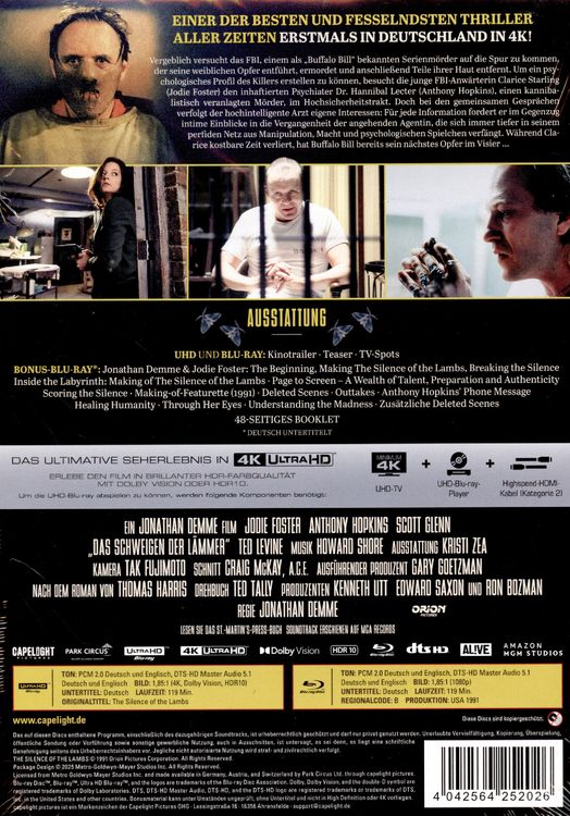 Produktbild: Das Schweigen der L&auml;mmer - Limitiertes Mediabook &ndash; Cover B (4K Ultra HD + Blu-ray + Bonus-Blu-ray)