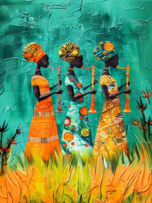 Produktbild: CALVENDO Puzzle Farbenfrohe afrikanische Damen spielen Musik | 1000 Teile Lege-Gr&ouml;&szlig;e 64x48cm Foto-Puzzle f&uuml;r gl&uuml;ckliche Stunden