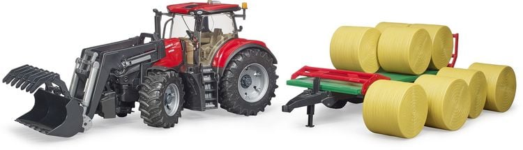 Produktbild: bruder 03198 Case IH Optum 300CVX mit Frontlader, Ballentransport + 8 Rundball