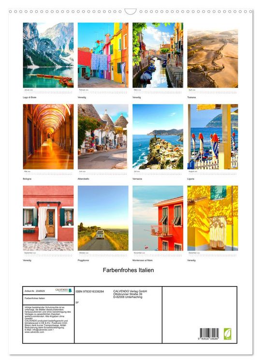 Produktbild: Farbenfrohes Italien (Wandkalender 2026 DIN A2 hoch), CALVENDO Monatskalender