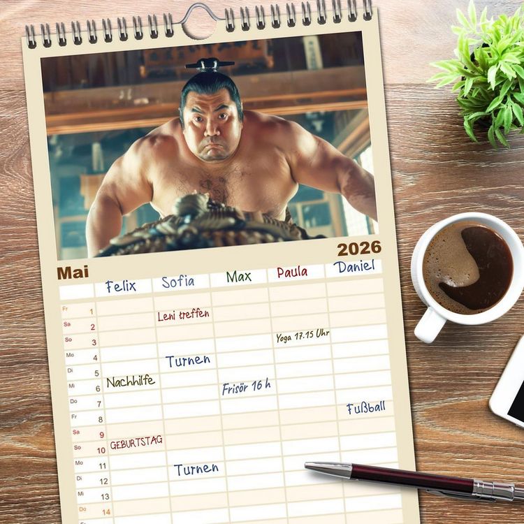 Produktbild: Familienplaner 2026 - Sumo - Japans schwere Ringer mit 5 Spalten (Wandkalender, 21 x 45 cm) CALVENDO