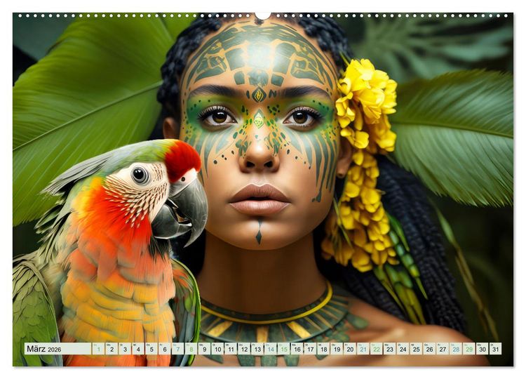 Produktbild: Exotische Frauenportraits im Dschungel (Wandkalender 2026 DIN A2 quer), CALVENDO Monatskalender