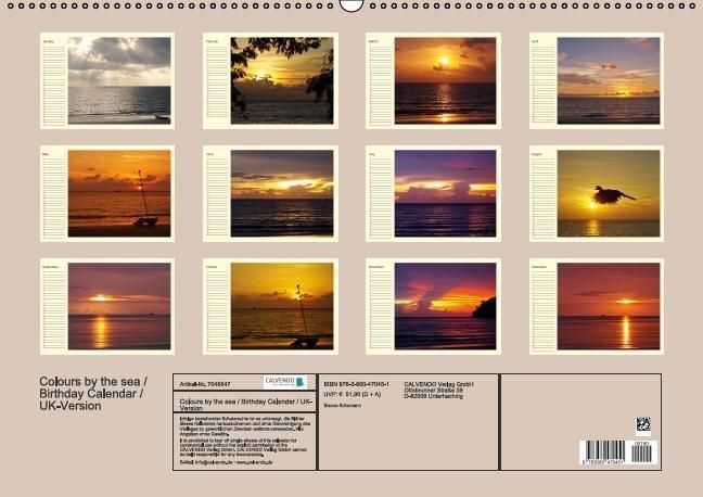 Produktbild: Colours by the sea / Birthday Calendar / UK-Version (Wall Calendar perpetual DIN A2 Landscape)