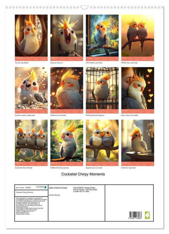 Produktbild: Cockatiel Chirpy Moments (Wall Calendar 2026 DIN A2 portrait), CALVENDO 12 Month Wall Calendar