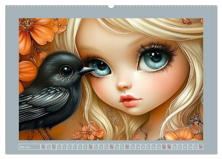 Produktbild: Vertr&auml;umte M&auml;dchen. Tiere, Blumen, Liebe. (hochwertiger Premium Wandkalender 2026 DIN A2 quer), Kunstdruck in Hochglanz