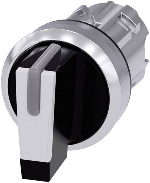 Produktbild: Siemens 3SU10522BM600AA0 3SU1052-2BM60-0AA0 Knebelschalter Frontring Metall, Hochglanz Schwarz, Wei&szlig; 2 x 45 &deg; 1 St.
