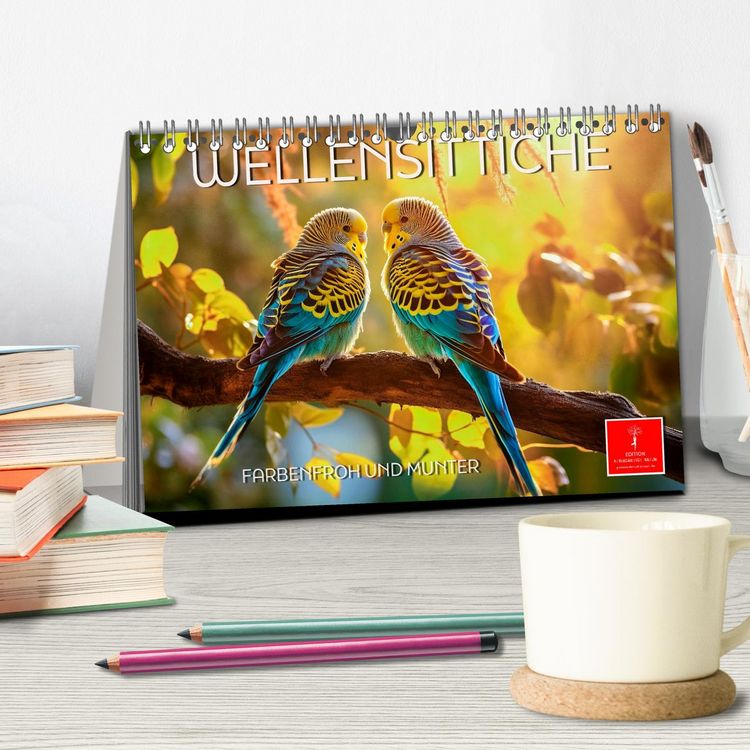 Produktbild: Wellensittiche farbenfroh und munter (Tischkalender 2026 DIN A5 quer), CALVENDO Monatskalender