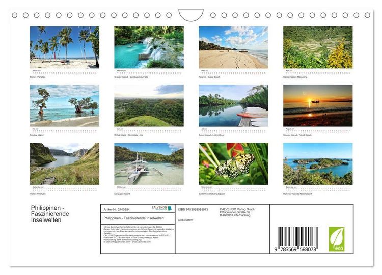 Produktbild: Philippinen - Faszinierende Inselwelten (Wandkalender 2027 DIN A4 quer), CALVENDO Monatskalender