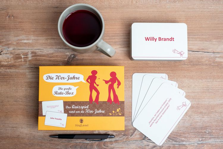 Produktbild: Das gro&szlig;e 70er-Jahre-Quiz. Das Spiel f&uuml;r Senioren rund um die 70er Jahre. Spiele-Box mit 100 Karten
