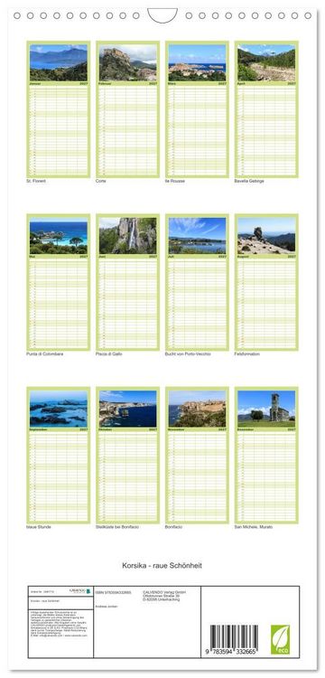 Produktbild: Familienplaner 2027 - Korsika - raue Sch&ouml;nheit mit 5 Spalten (Wandkalender, 21 x 45 cm) CALVENDO